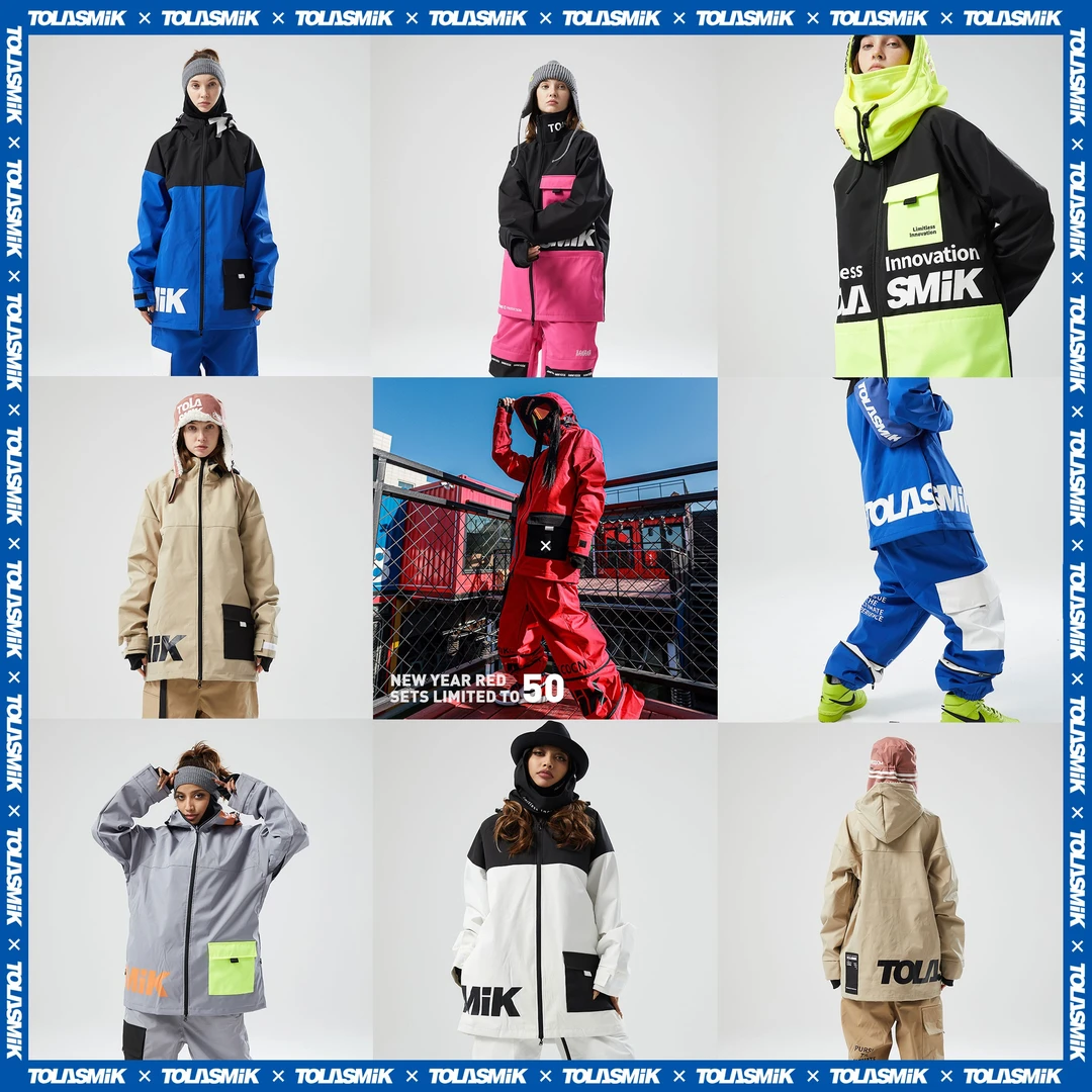 tolasmik滑雪服男女同款立领带帽滑雪裤防风防水滑雪衣冬季