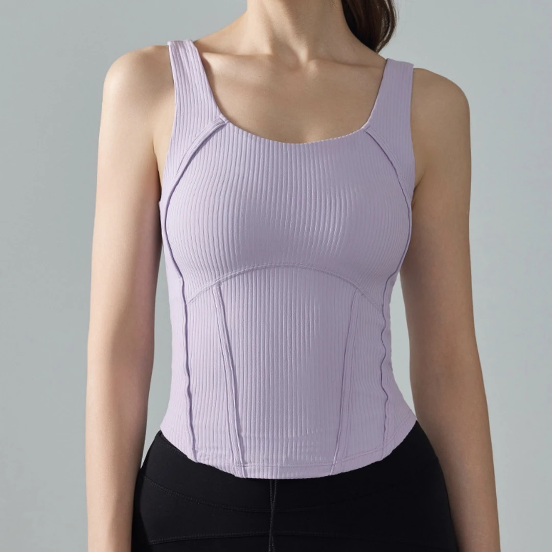 Volcanix炽妍·瑜伽背心腰部缝线鱼骨收腰带胸垫背心健身文胸