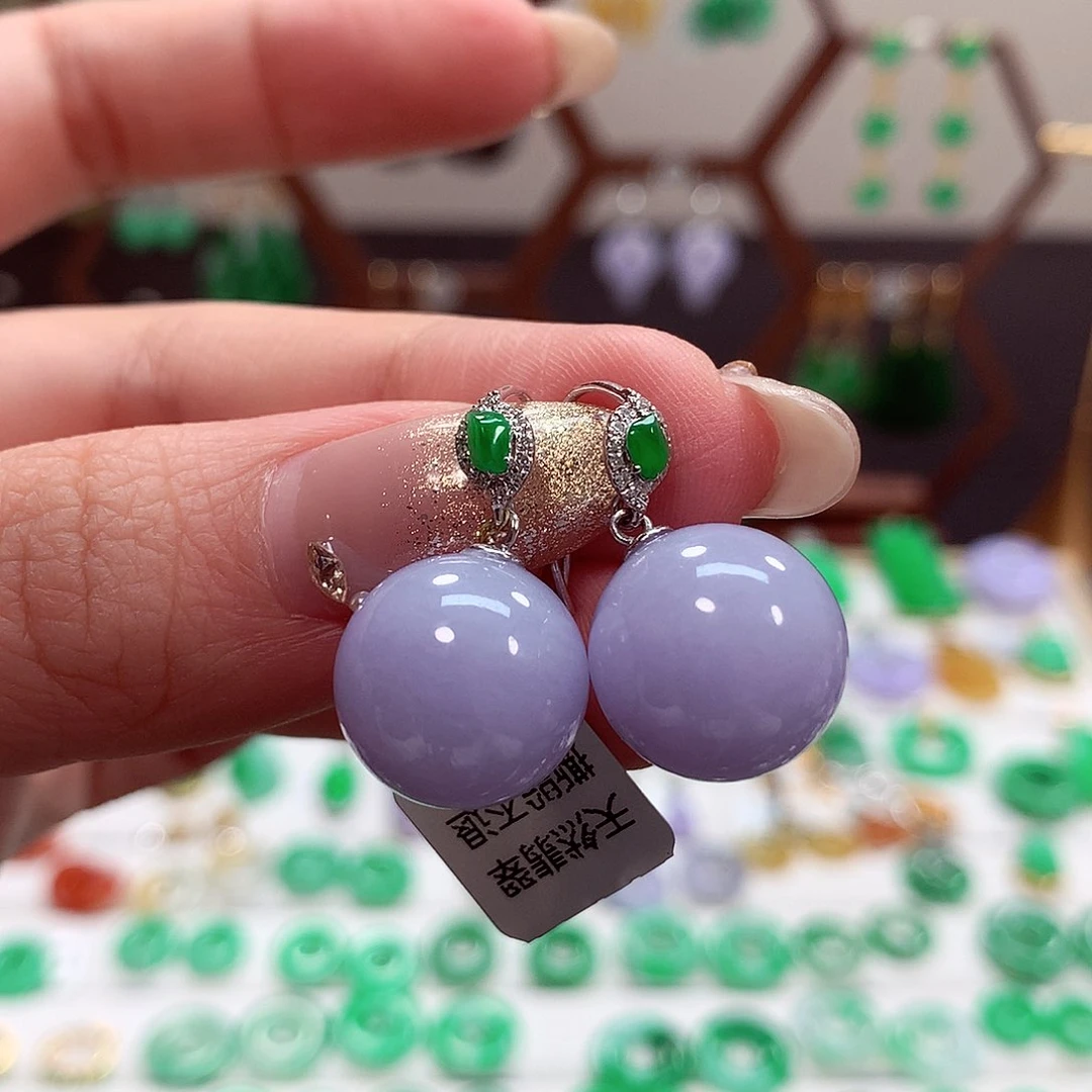 翡翠耳饰18K金镶嵌天然翡翠