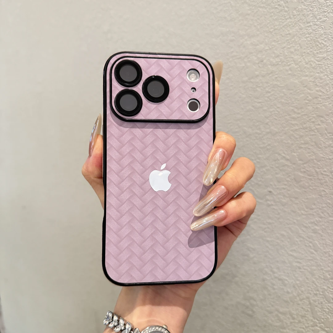 新款简约编织纹适用苹果17promax手机壳iPhone16全包15镜头膜14