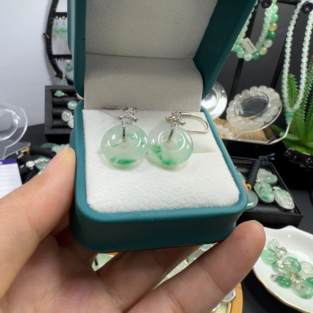 石英质玉银S925镶嵌耳环