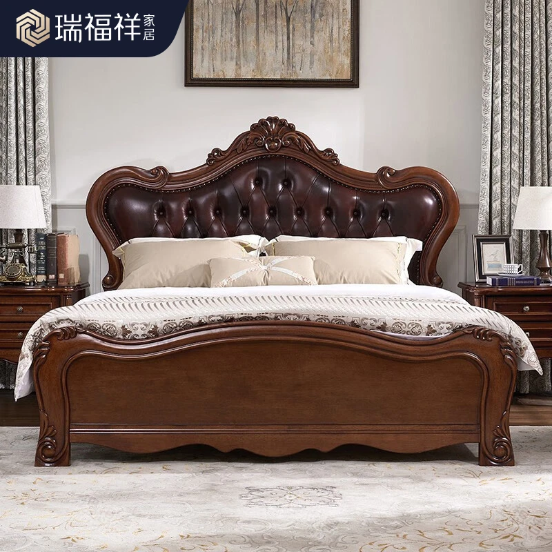 瑞福祥桃花芯木美式软包床1.8米实木主卧双人床婚床B576