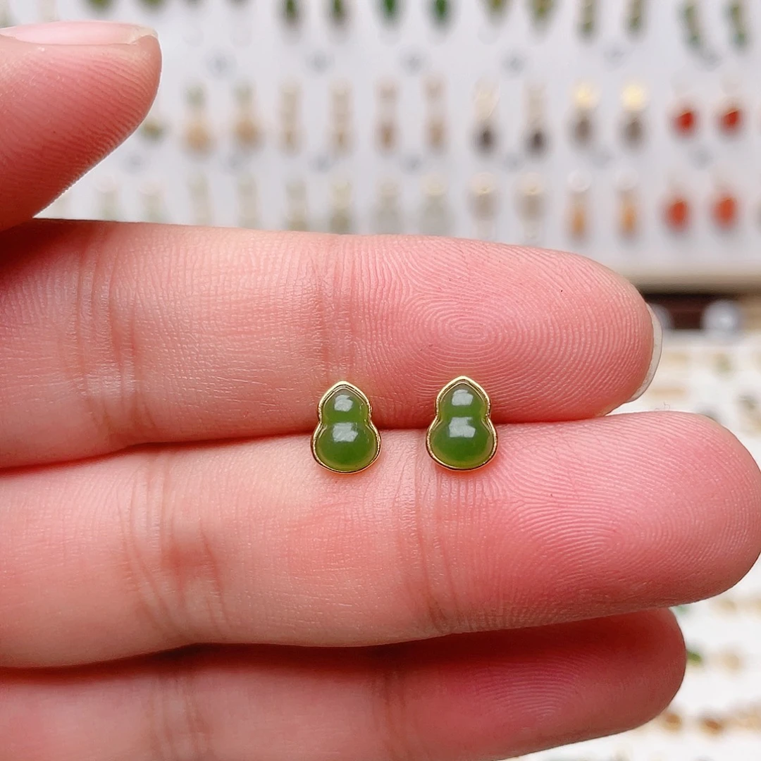 和田玉银S925镶嵌耳饰