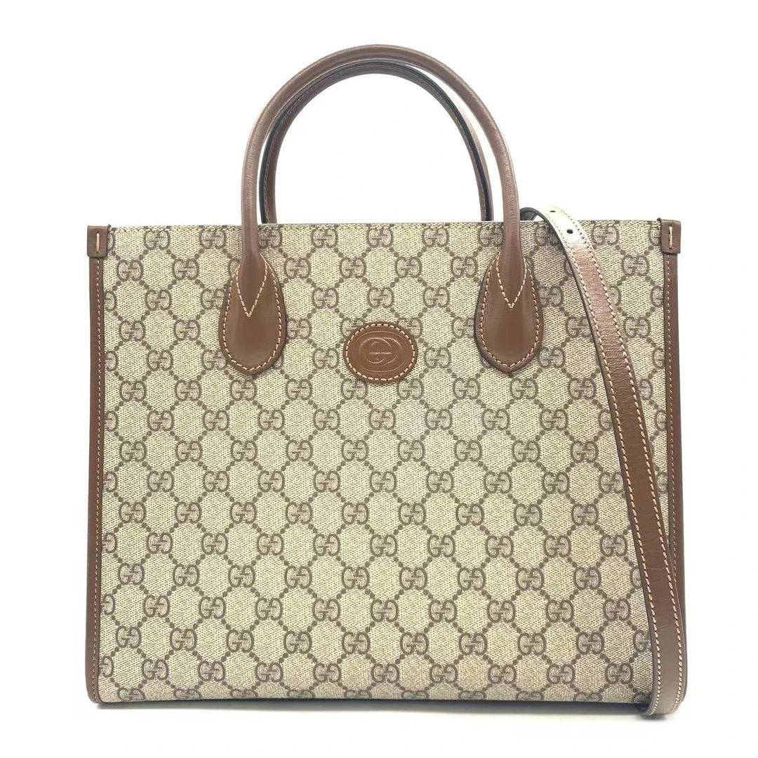 95新 GUCCI/古驰 【安则专属】老花拼棕retro托特包
