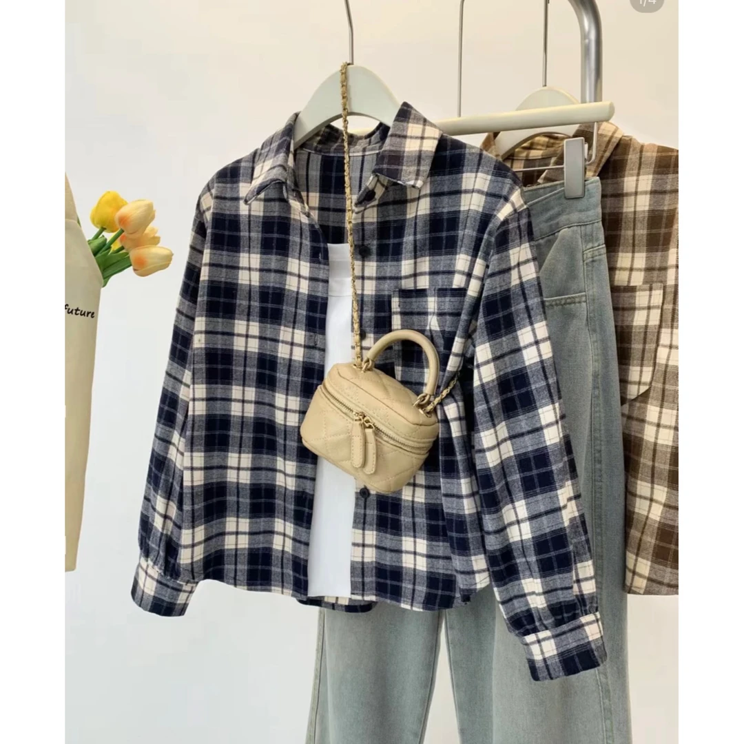 【婷婷家】小个子秋冬磨毛格子衬衫#5975