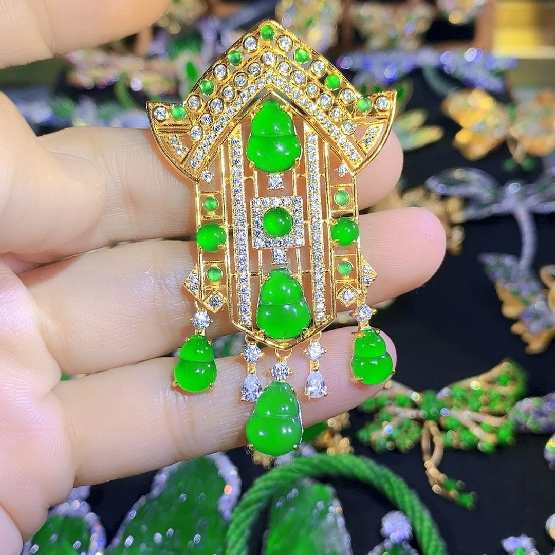 吊坠(不含链)银S925镶嵌翡翠