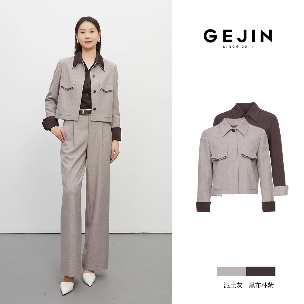 GEJIN/歌锦时尚新款气质翻领摩登设计女士外套93325903751