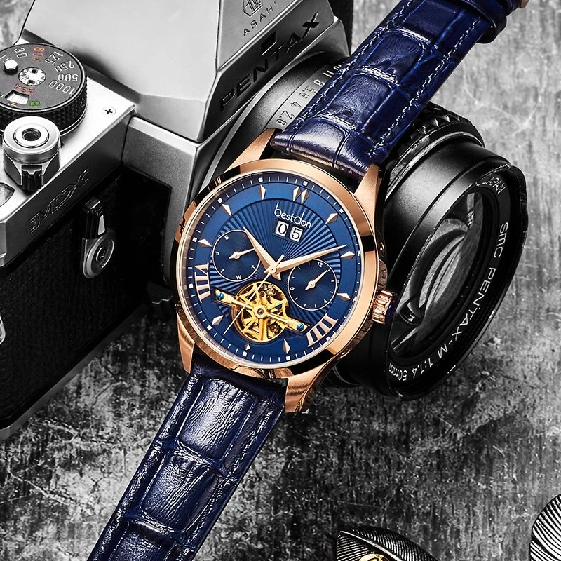 Bestdon/邦顿 大师系列-玫金蓝盘 男士机械表全自动镂空男表fx