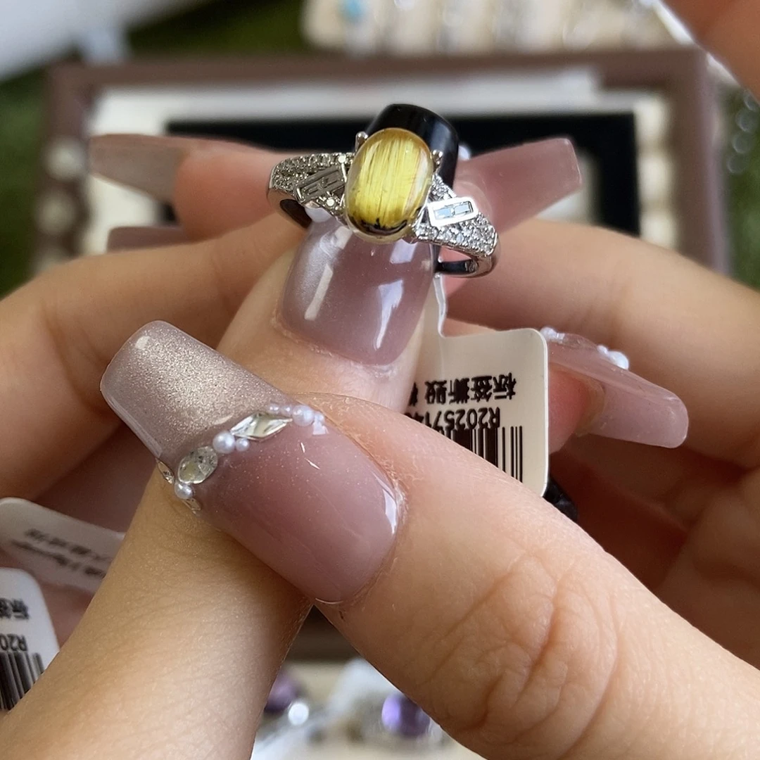 萱***轩银S925镶嵌戒指烟晶金钛晶
