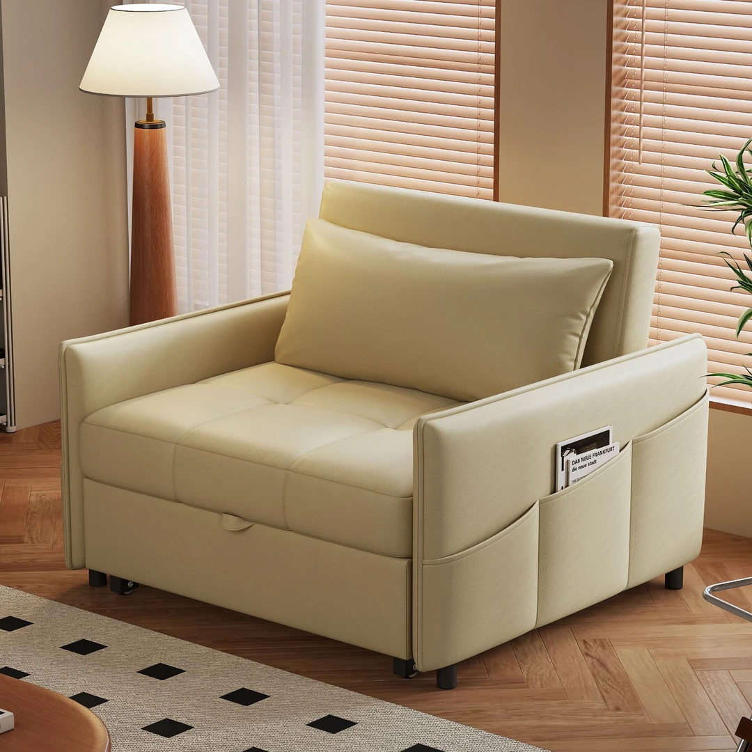 皮质沙发床单人小户型新款书房卧室拉床真皮两用折叠懒人伸缩床