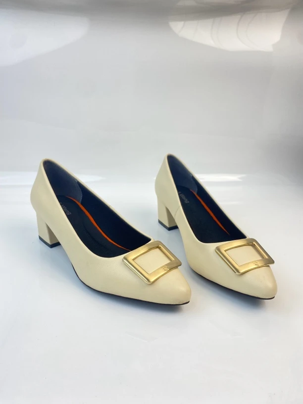 头层羊皮百搭单鞋工作舒适职业上班高跟鞋粗跟