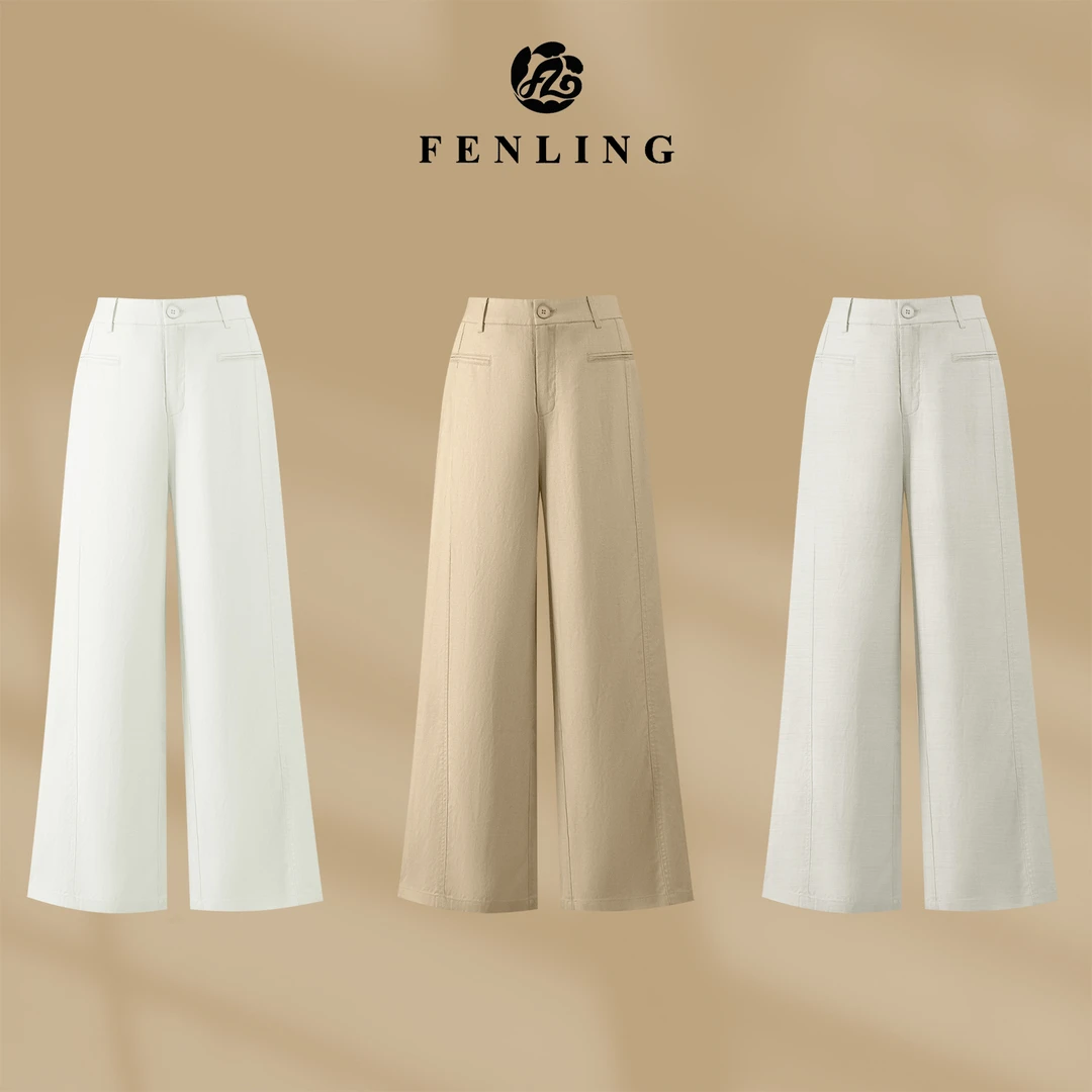 芬领-时简-2025春夏新品高腰莱赛尔亚麻直筒休闲裤CK550-CK569