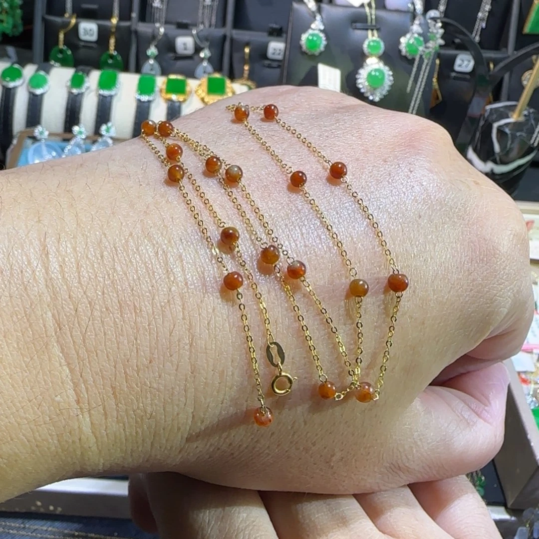 翡翠18K金镶嵌颈饰满天星45cm