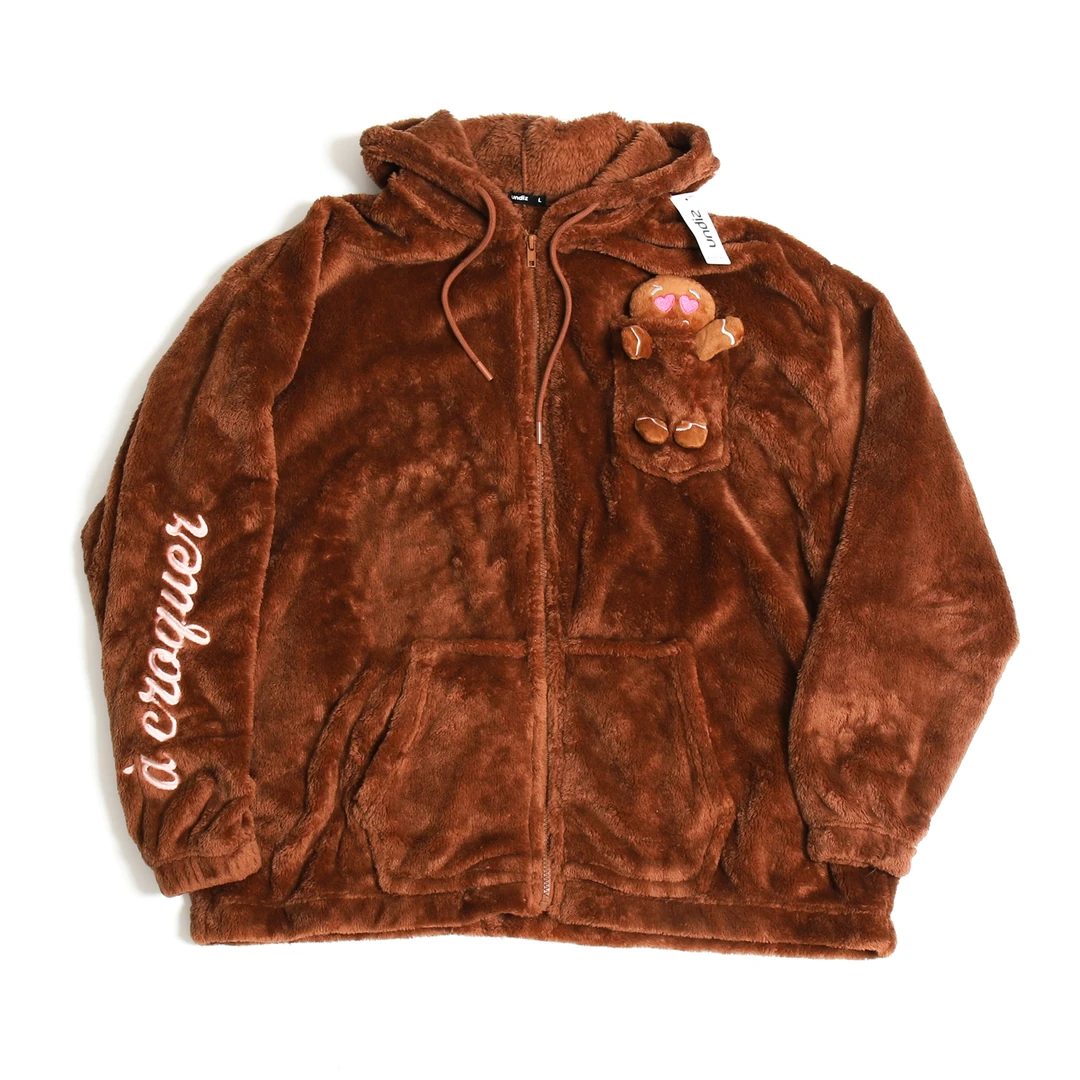 欧美单可爱风女秋冬珊瑚绒家居服毛毛卫衣外套帽衫