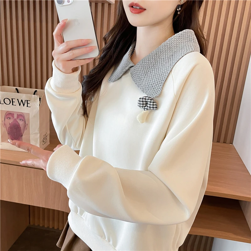 秋季女长袖POLO设计卫衣女韩版宽松洋气减龄时尚春秋季外套上衣潮