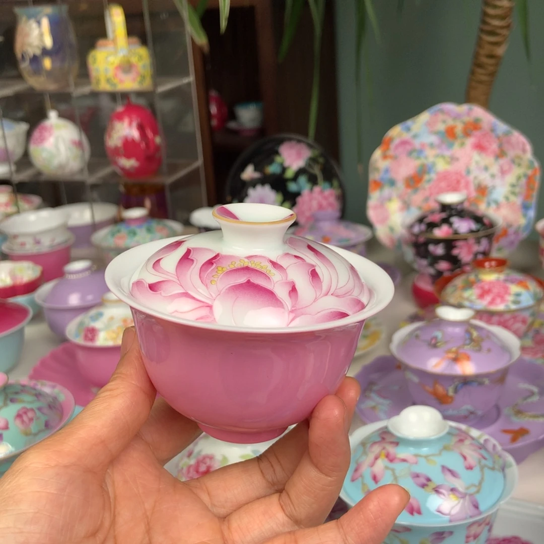 莲花盖碗元宝宫粉景德镇