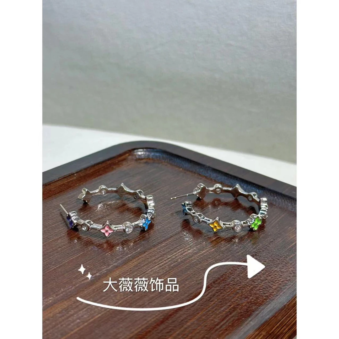 铜合金耳饰 彩色四叶花时尚大耳圈-5151