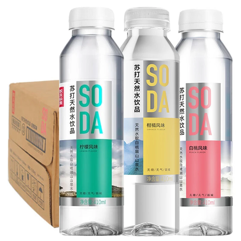 农夫山泉苏打水天然水410ml*6瓶*4提=24瓶整箱无糖白桃柠檬柑橘味