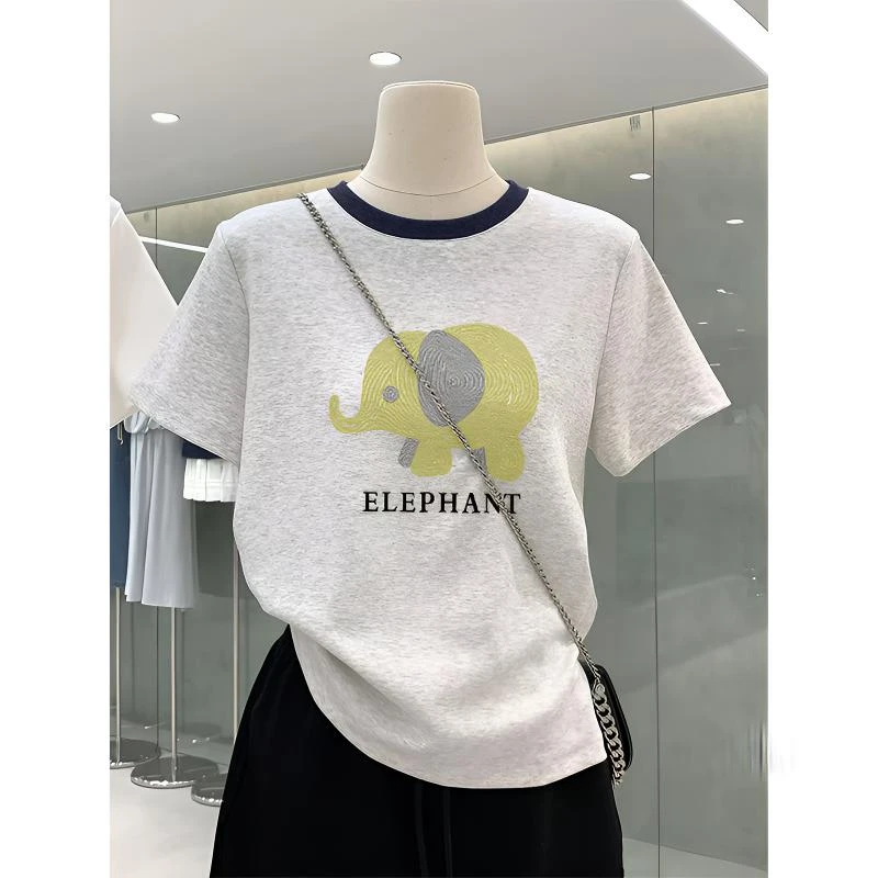2025新款插色领口正肩t恤短袖时尚百搭洋气夏季上衣女设计感小众