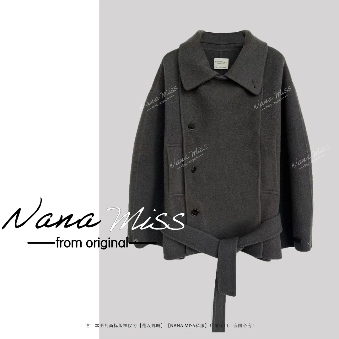 NANA MISS【金敏喜同款】复古泰迪圈圈毛绑带设计感毛呢外套