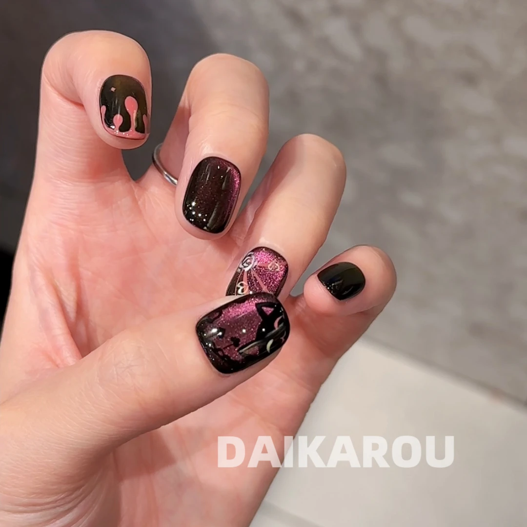 紫夜猫影 黛卡柔 预售 哇擦么 新甲型 此度 短椭圆手工穿戴甲10片