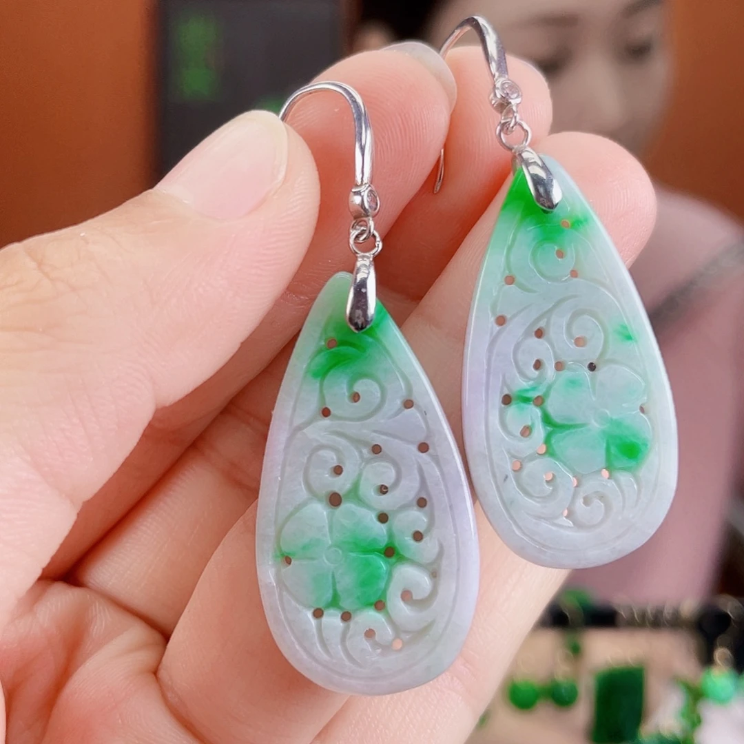 翡翠银S925镶嵌耳饰