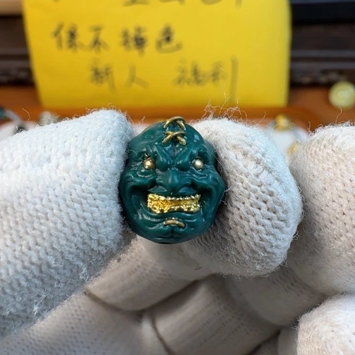 合成碳硅石铜合金文玩配饰绿小松恶僧12