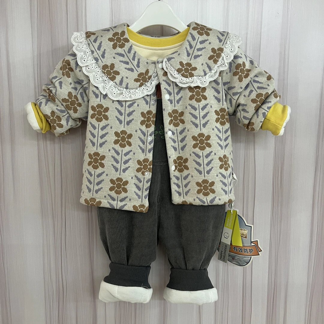 金贝贝新款春秋时尚洋气A类针织棉外套三件套