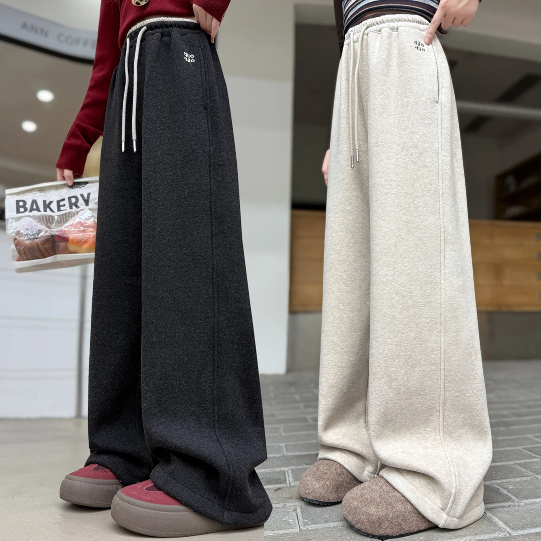 女童韩版加绒百搭卫裤冬季2025新款女孩冬款时尚休闲直筒阔腿裤子