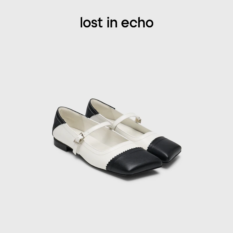 lost in echo2025春夏新款时尚薄底斜方头玛丽珍真皮单鞋芭蕾舞鞋