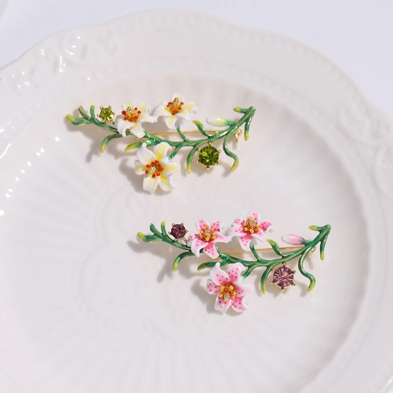 铜合金珐琅胸针 百合系列树枝胸针少女爱少女小清新超仙饰品