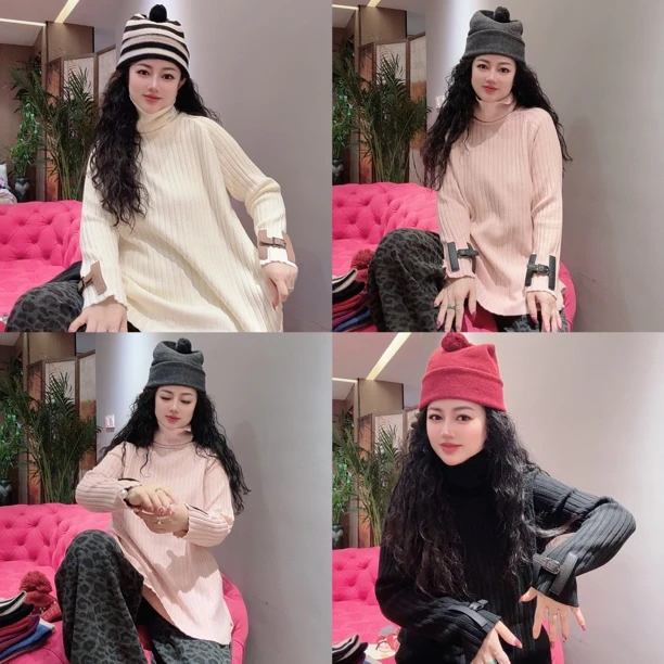 Chouduoduo·凛冬纯色高级拼接休闲韩版高领针织衫毛衣打底衫