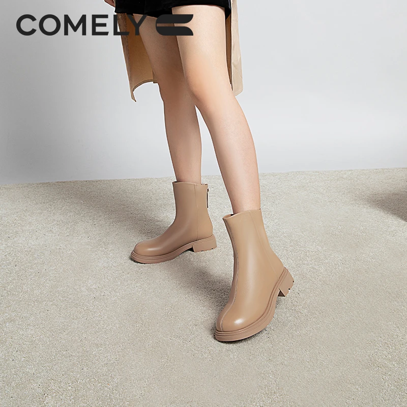 【康莉COMELY】kfs3a882康莉时装冬季新款后拉链圆头粗跟中跟短靴