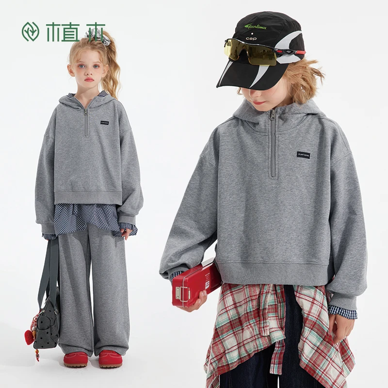 植木童装 儿童卫衣中大童假两件女童上衣男童卫衣2025秋季新款