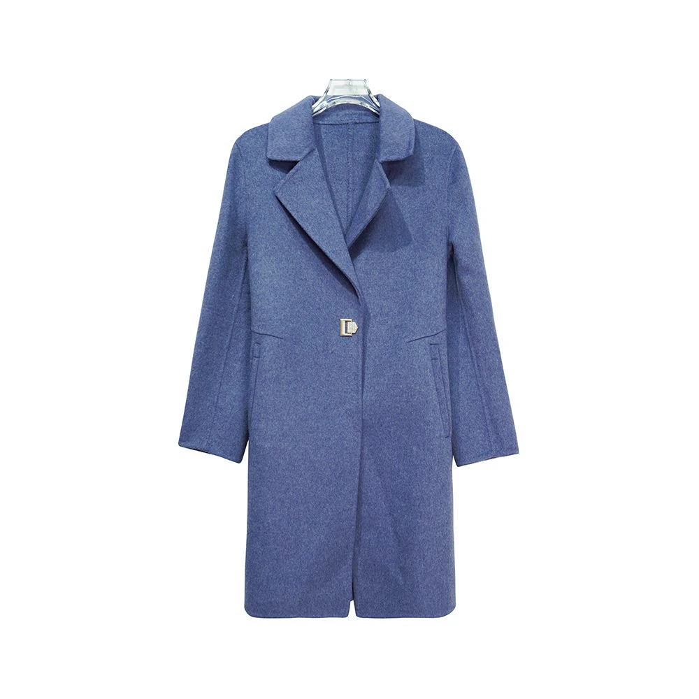 A728【新款】气质简约高级感翻领单排扣雾霾蓝大衣