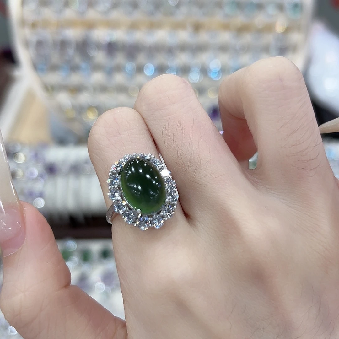 用***3岫玉银S925镶嵌戒指