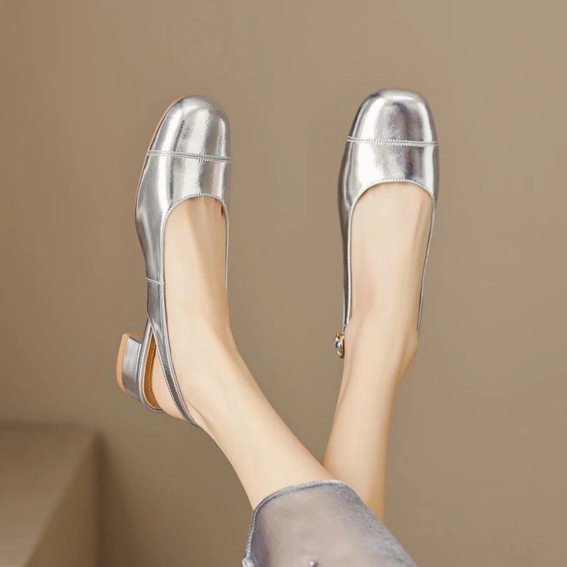 真皮包头凉鞋女2025年新款夏季仙女风时装后空单鞋法式粗跟高跟鞋