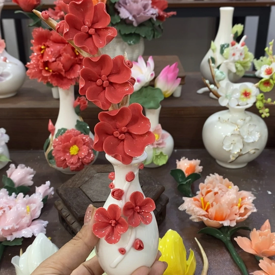 摆件陶瓷手工花摆件