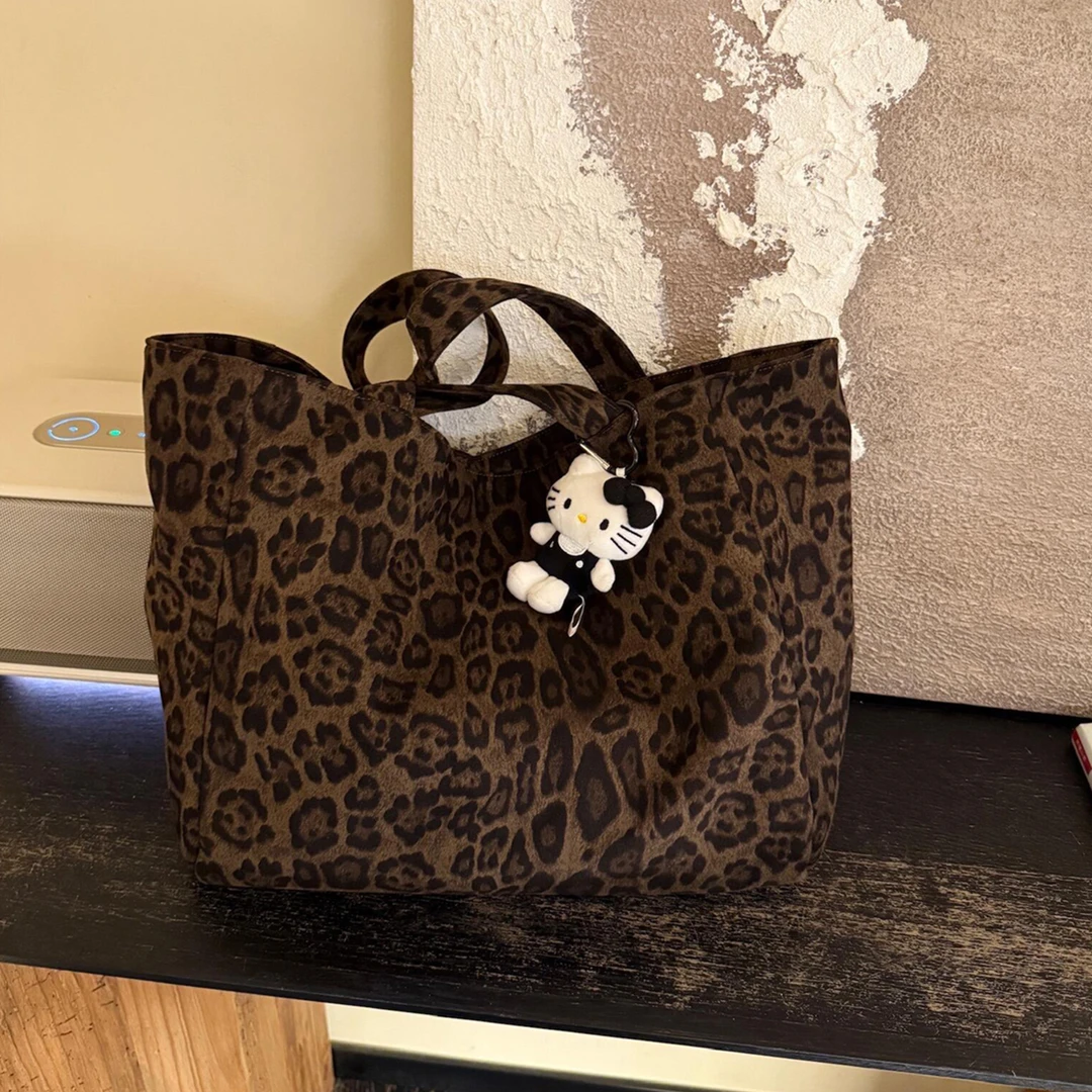 棕色复古风豹纹托特包2025新款女士单肩包秋冬通勤手提外出购物袋