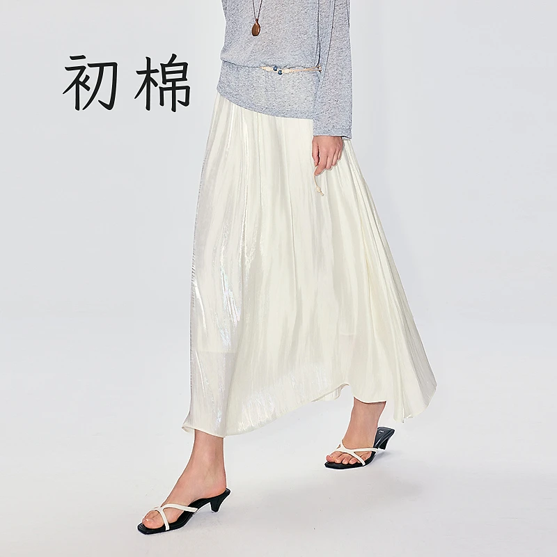 初棉【7.18】复古25春夏丝滑牛奶珠光微皱肌理感半裙363617029