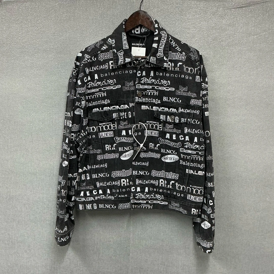 未使用 Balenciaga/巴黎世家 电视满印弹幕牛仔夹克44码46码/9560