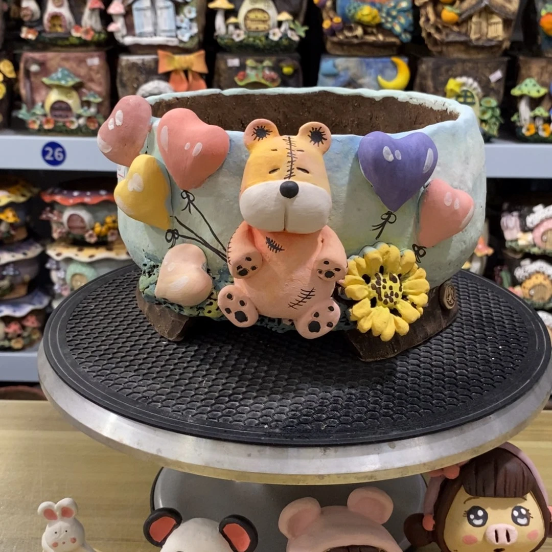 白狐粗陶手捏花盆