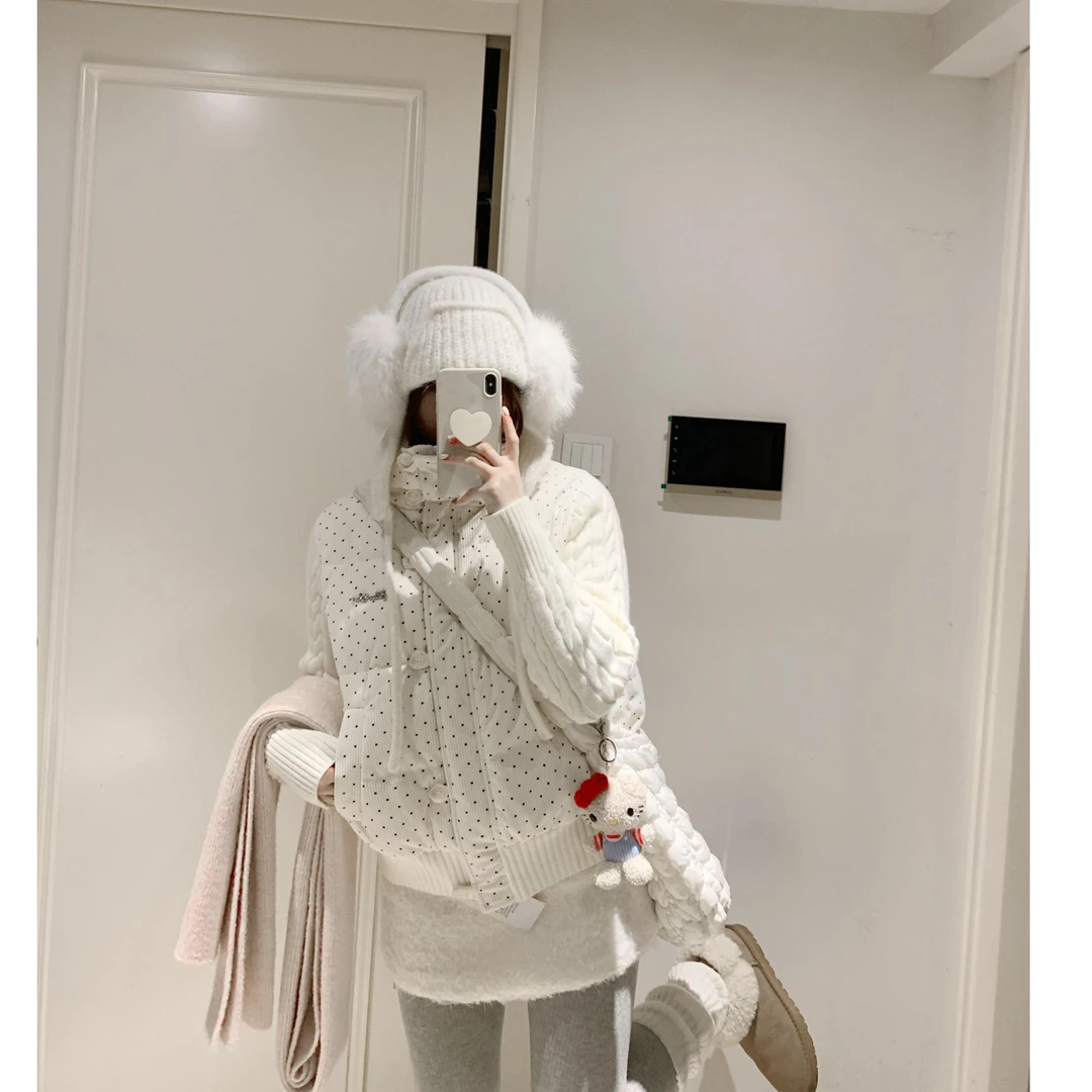 冬季加厚新款假两件波点棉服外套女韩系立领保暖棉袄修身短款棉衣