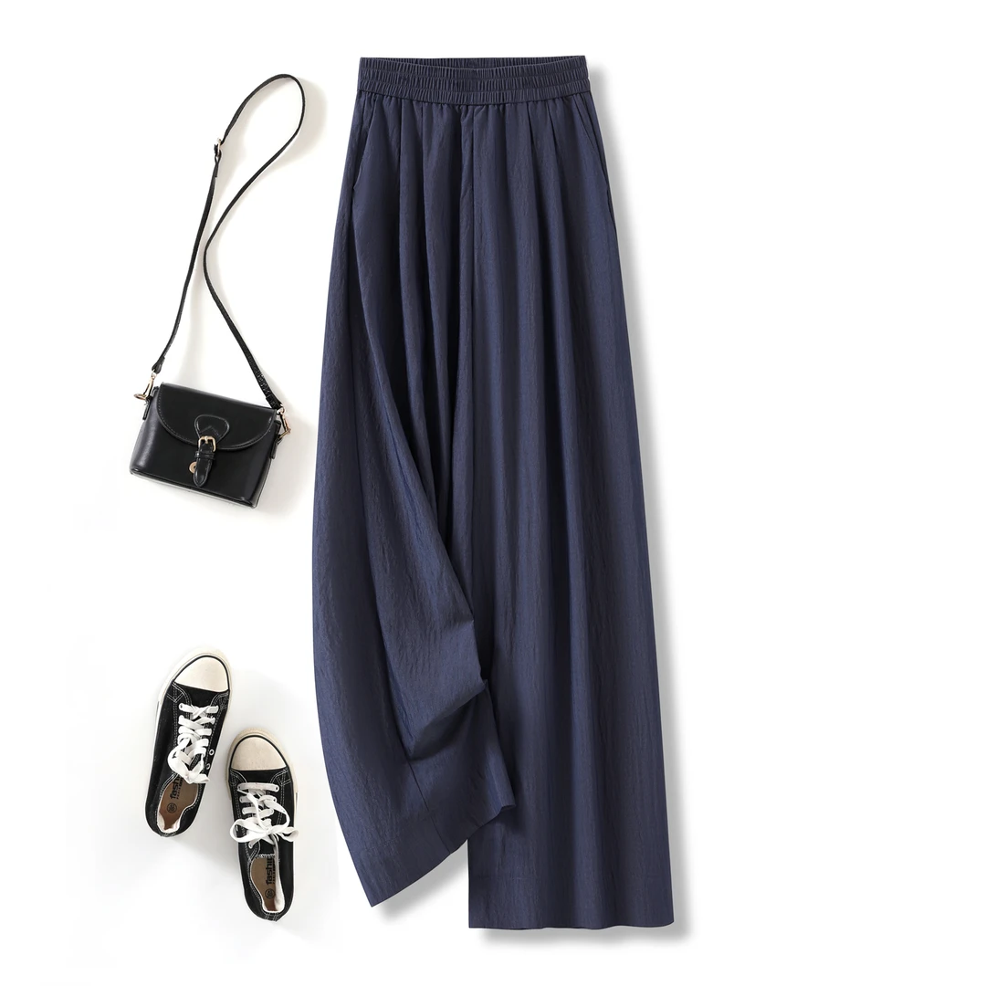 莱赛尔亚麻防晒《夏日裙裤》大裤脚柔软松紧阔腿透气夏季休闲裤垂感