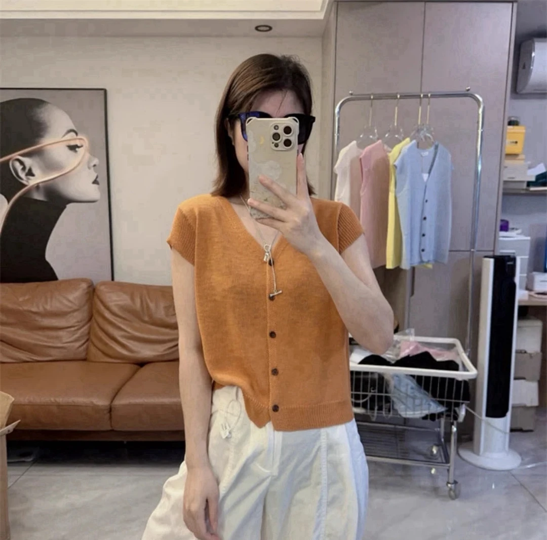 薄款飞袖飞飞袖纯色夏季毛针织衫显瘦针织衫v领女装