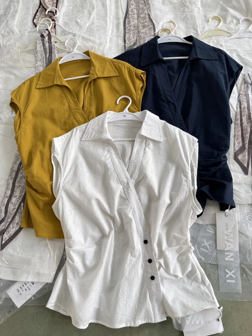 【鞋爱】15357夏季时尚设计感翻领不规则系带气质女装衬衫