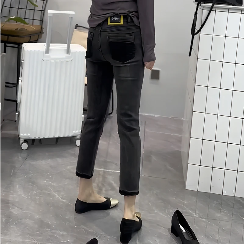 夏季大码女装微胖九分直筒烟管牛仔裤子梨形身材穿搭修身小脚裤