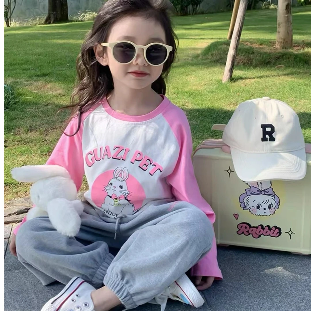 37011儿童女童长袖春季韩版可爱百搭透气舒适T恤圆领女宝洋气