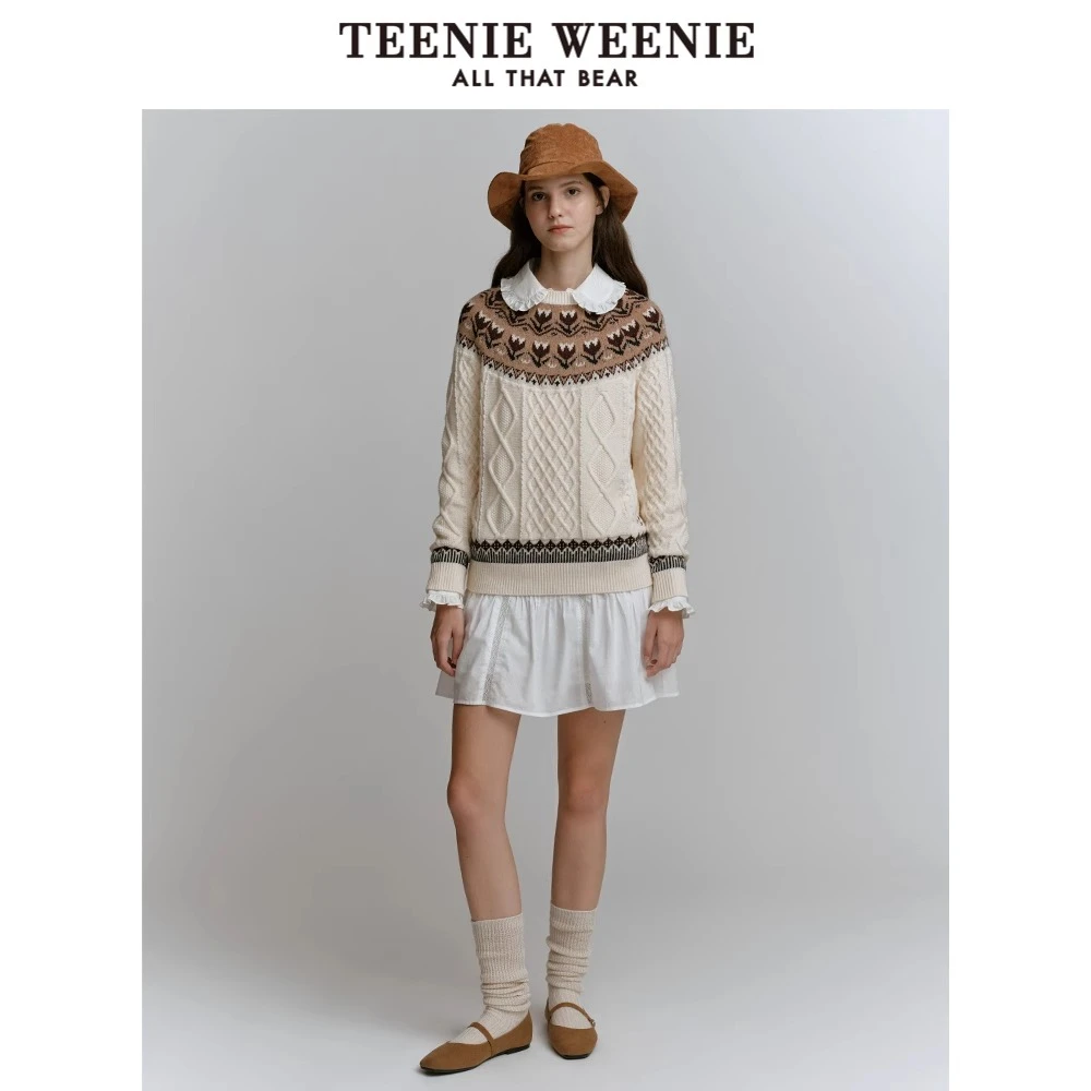 TeenieWeenie小熊时尚卡通毛衣女2024冬季新款女毛衫TTKW248V39I