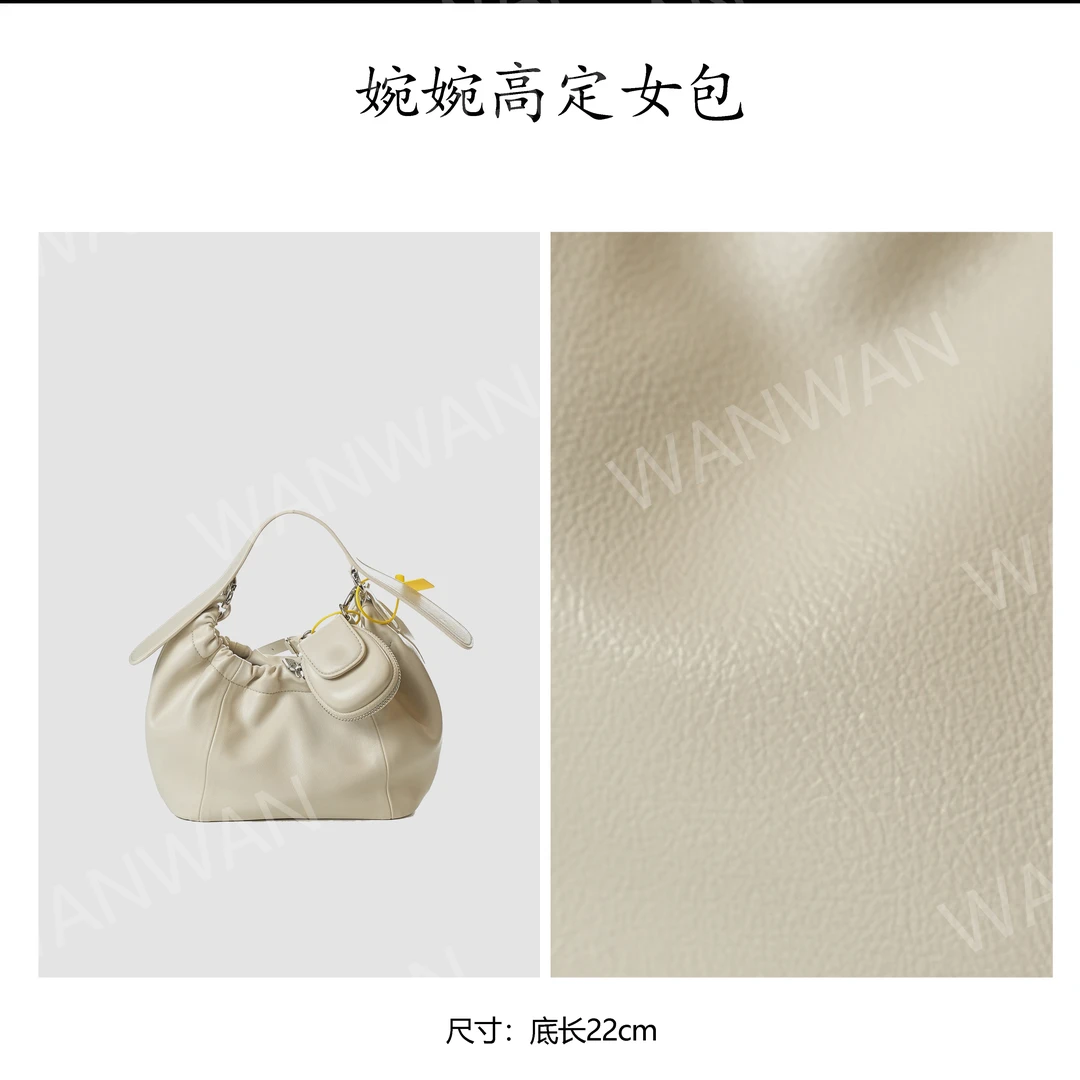 纯色便携式三根磁扣通勤风单肩包肩包褶皱小包包BV250215-奶白色